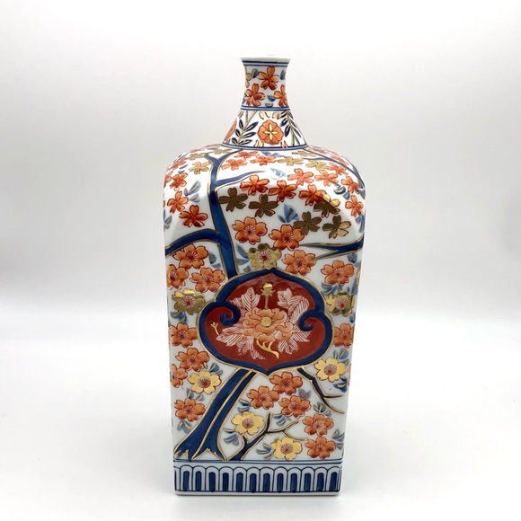 Japanese Square Porcelain Vase 11” Imari Tokkuri Vintage Sake Bottle Marked - Picture 6 of 12